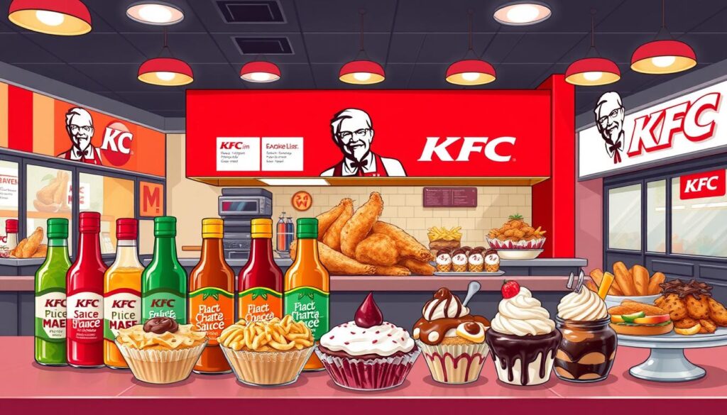 KFC sauces and desserts selection